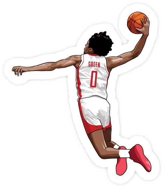 Cartoon sticker of Jalen Green dunking